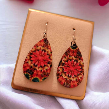 Tie Dye Wooden Teardrop Earrings