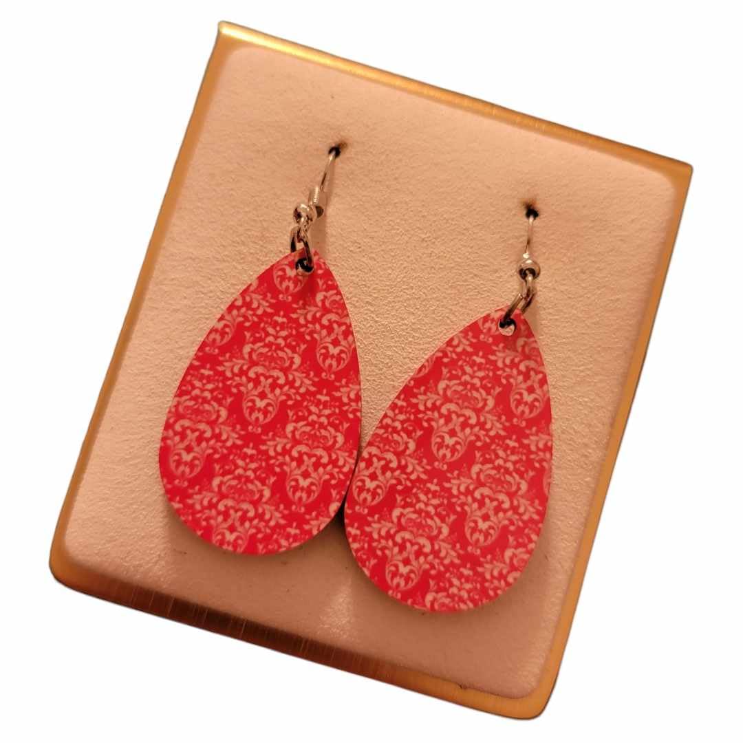 Pink Wooden Teardrop Earrings