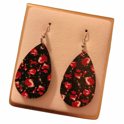 Christmas Santa Wooden Teardrop Earrings