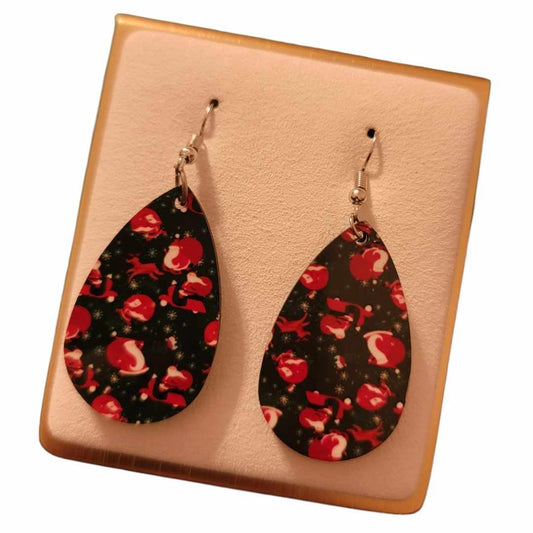 Christmas Santa Wooden Teardrop Earrings