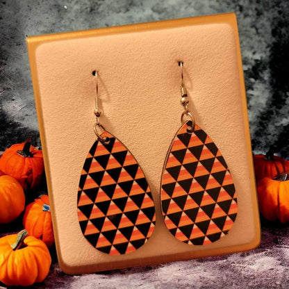 Halloween Candy Corn Wooden Teardrop Earrings