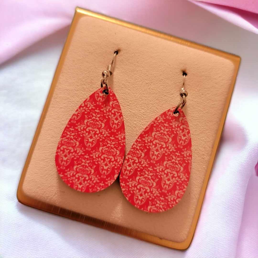 Pink Wooden Teardrop Earrings