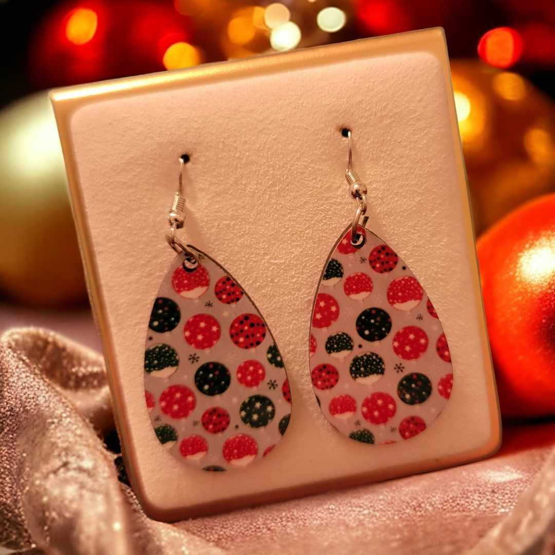 Christmas Ornament Wooden Teardrop Earrings