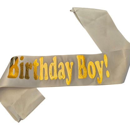 Birthday Sash Set for Boys, White and Gold, 31.5 x 3.74 inches