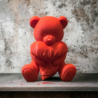 3D Printed Red Bear Holding Heart, Cute Baby Teddy Bear Figurines, Decorative Gifts for Kids and Adults