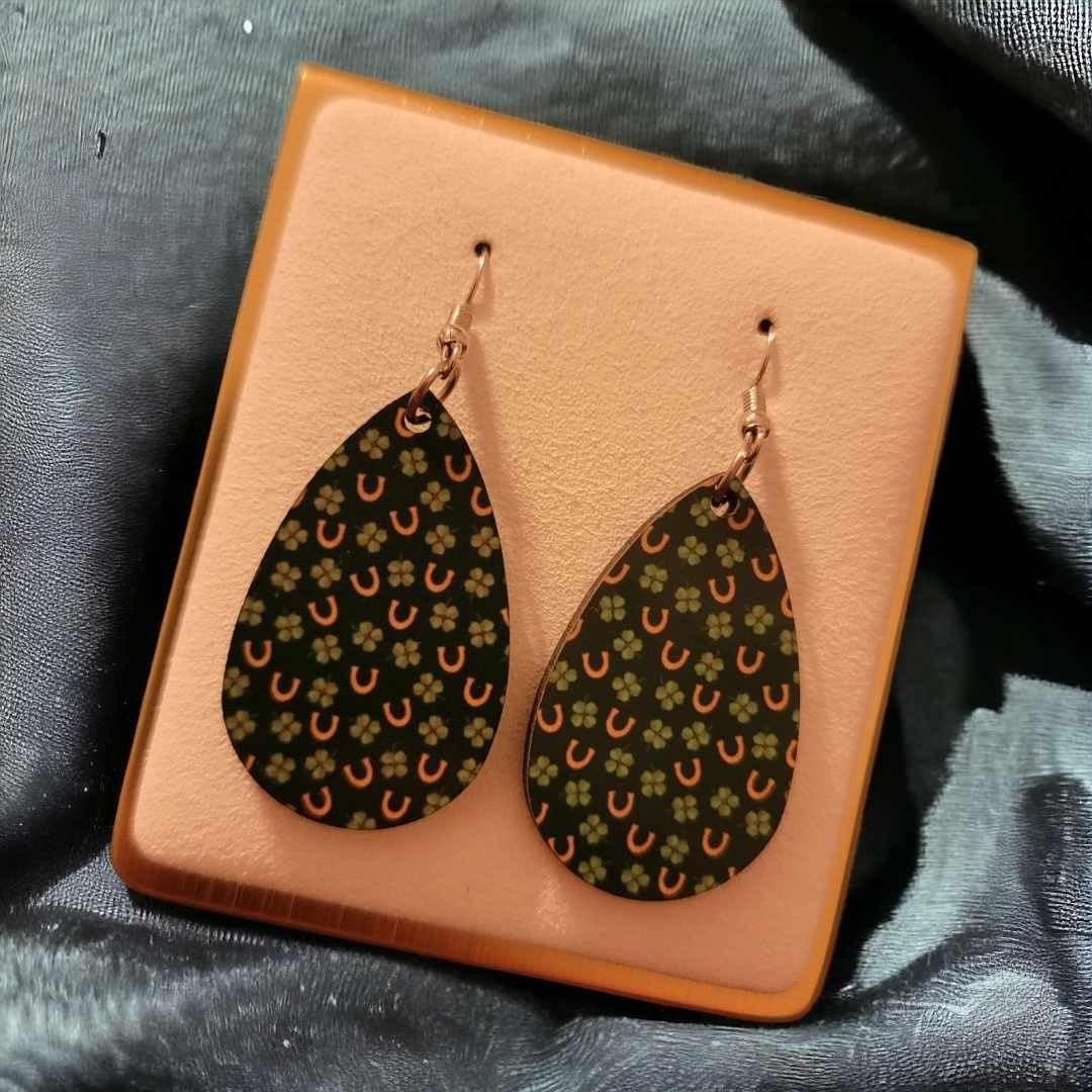 St Patricks Day Wooden Teardrop Earrings