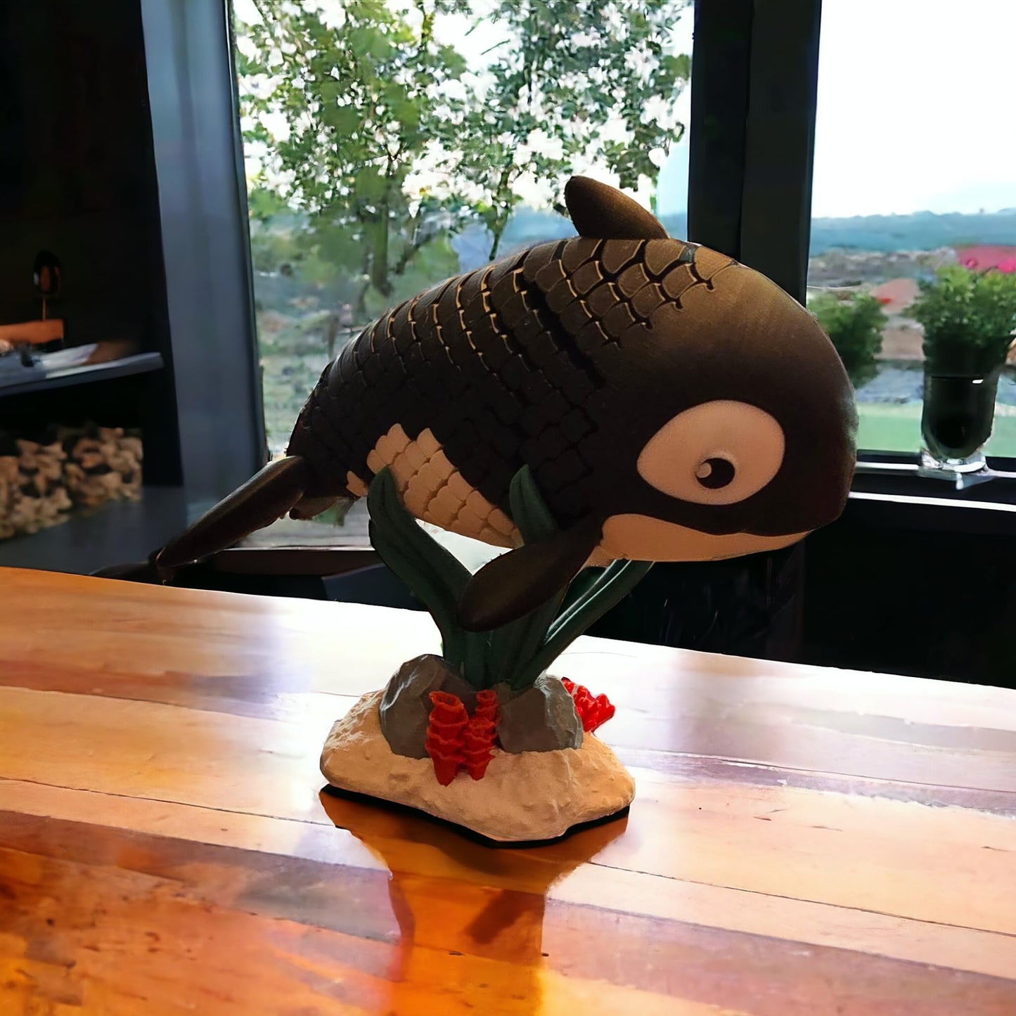 Wiggling Orca Figurine on Stand, Approximately 6 Inches Wide