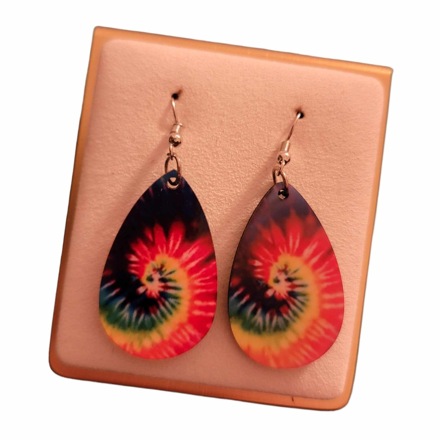 Tie Dye Spinning Wooden Teardrop Earrings