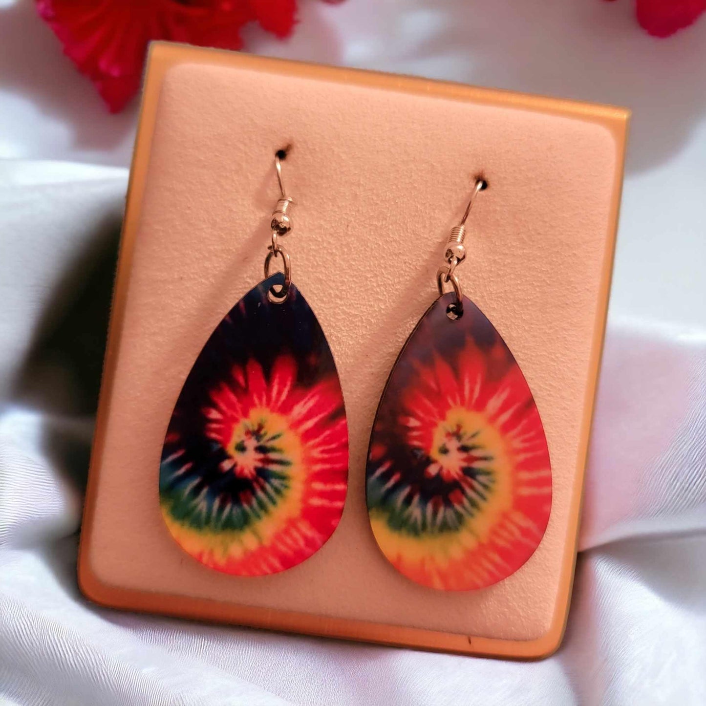 Tie Dye Spinning Wooden Teardrop Earrings