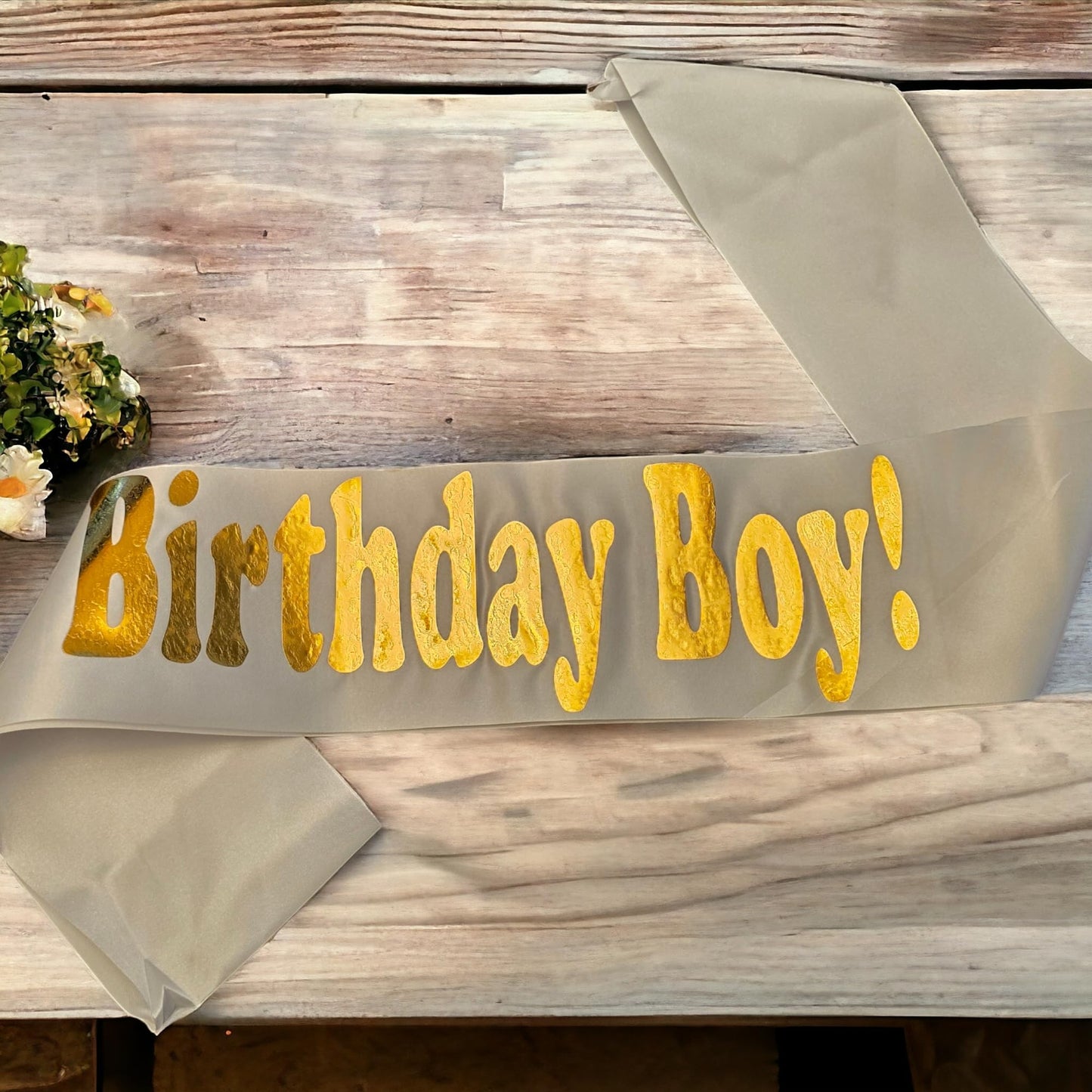 Birthday Sash Set for Boys, White and Gold, 31.5 x 3.74 inches