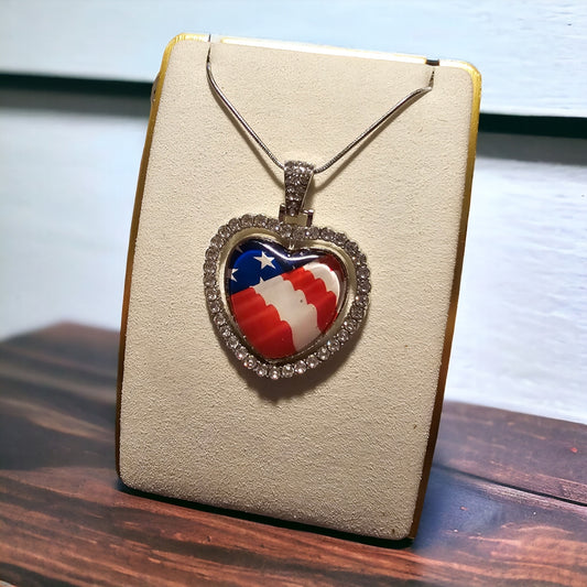 American Flag Heart Shaped Necklace