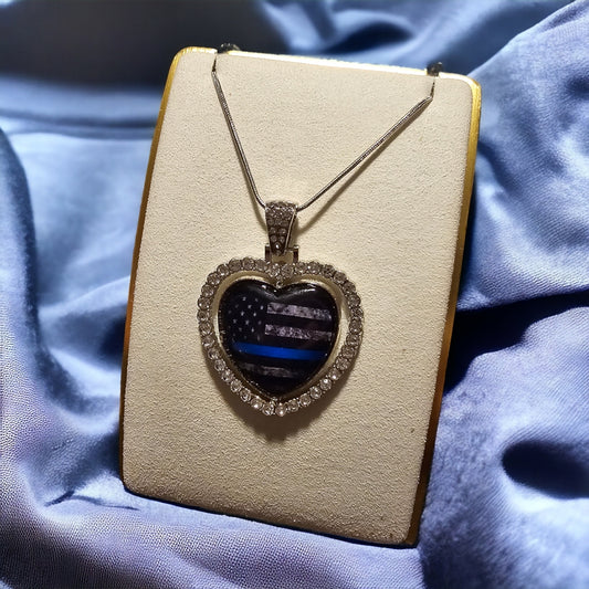 Thin Blue Line Heart Shaped Necklace