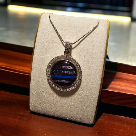 Thin Blue Line Circle Shaped Necklace