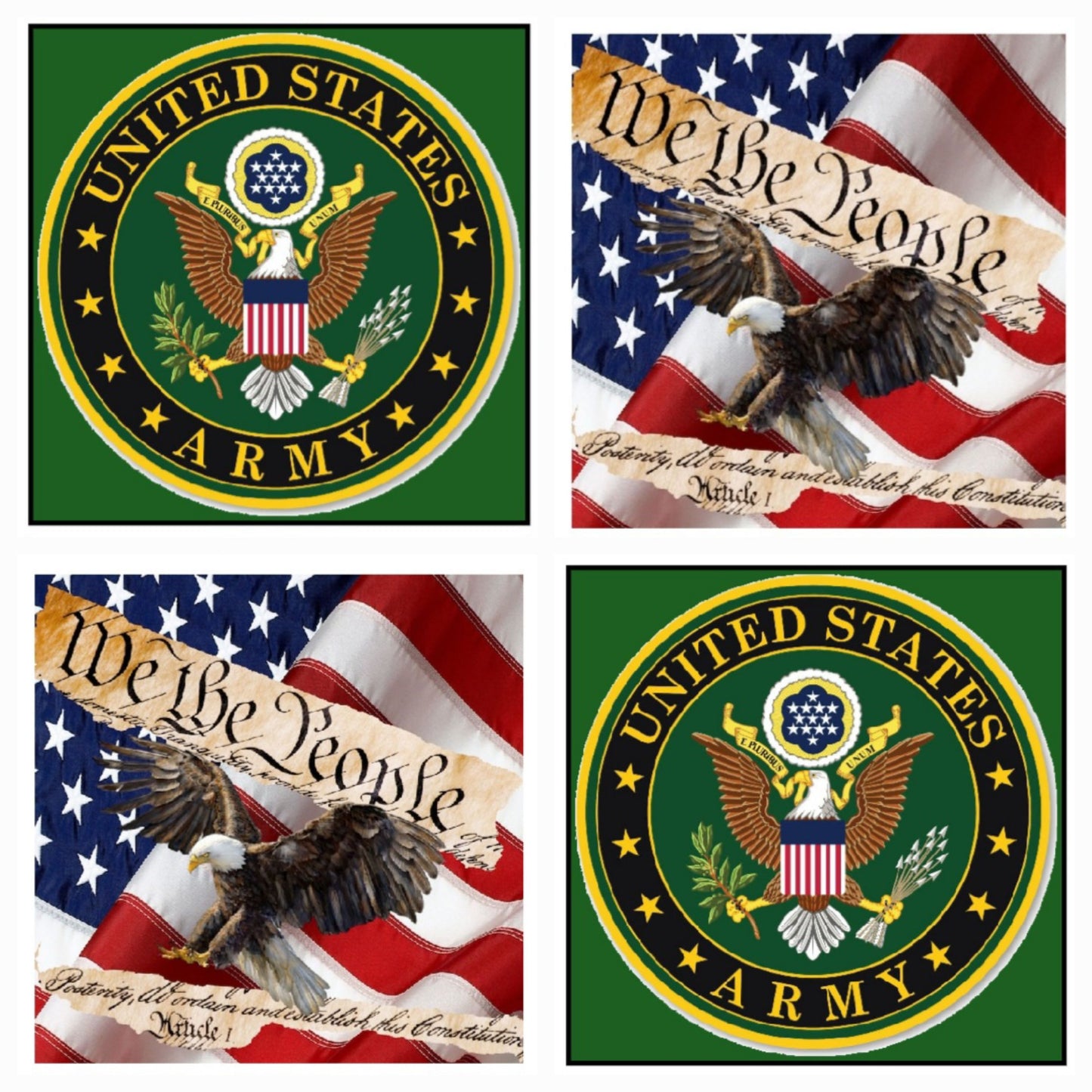 United States Army and American Flag Style Coasters - Set of 4