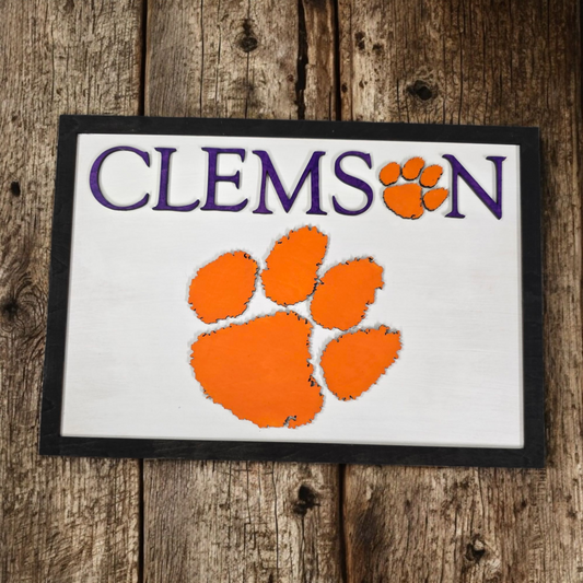 Clemson University Paw Print Layered Sign – 12"x8"