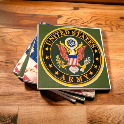 United States Army and American Flag Style Coasters - Set of 4